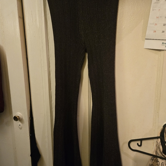 Brown Ribbed Flared Knit Pants - Picture 3 of 5